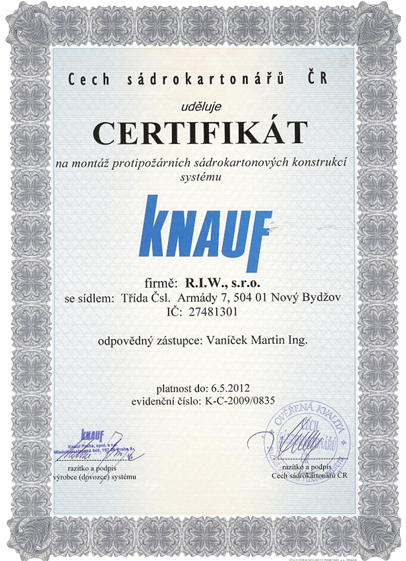 Certifikát KNAUF